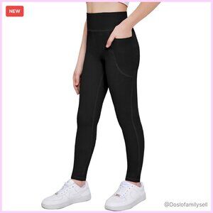 High Waist Athletic Leggings with Pockets Kids Yoga Dance Workout Tights